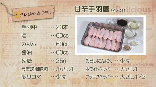 タレがやみつき！甘辛手羽唐　レシピ